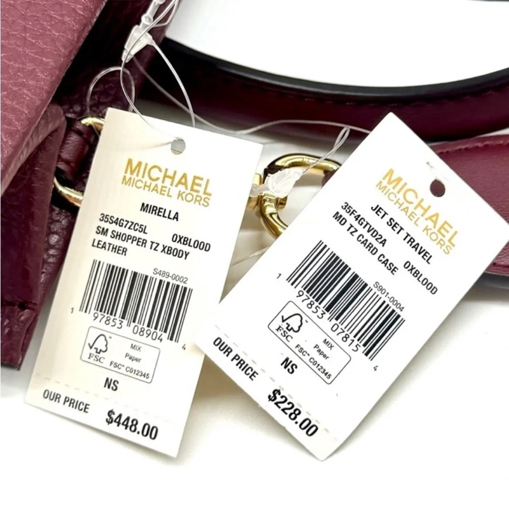 Michael Kors Mirella Small Crossbody Bag & Matching Card Case Wallet Ox Blood
